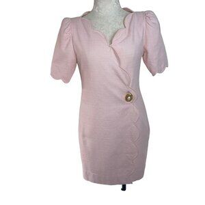 Hanae Mori Vintage Womens Dress Size 4 Pink Mini Casual V Neck Pure Cotton